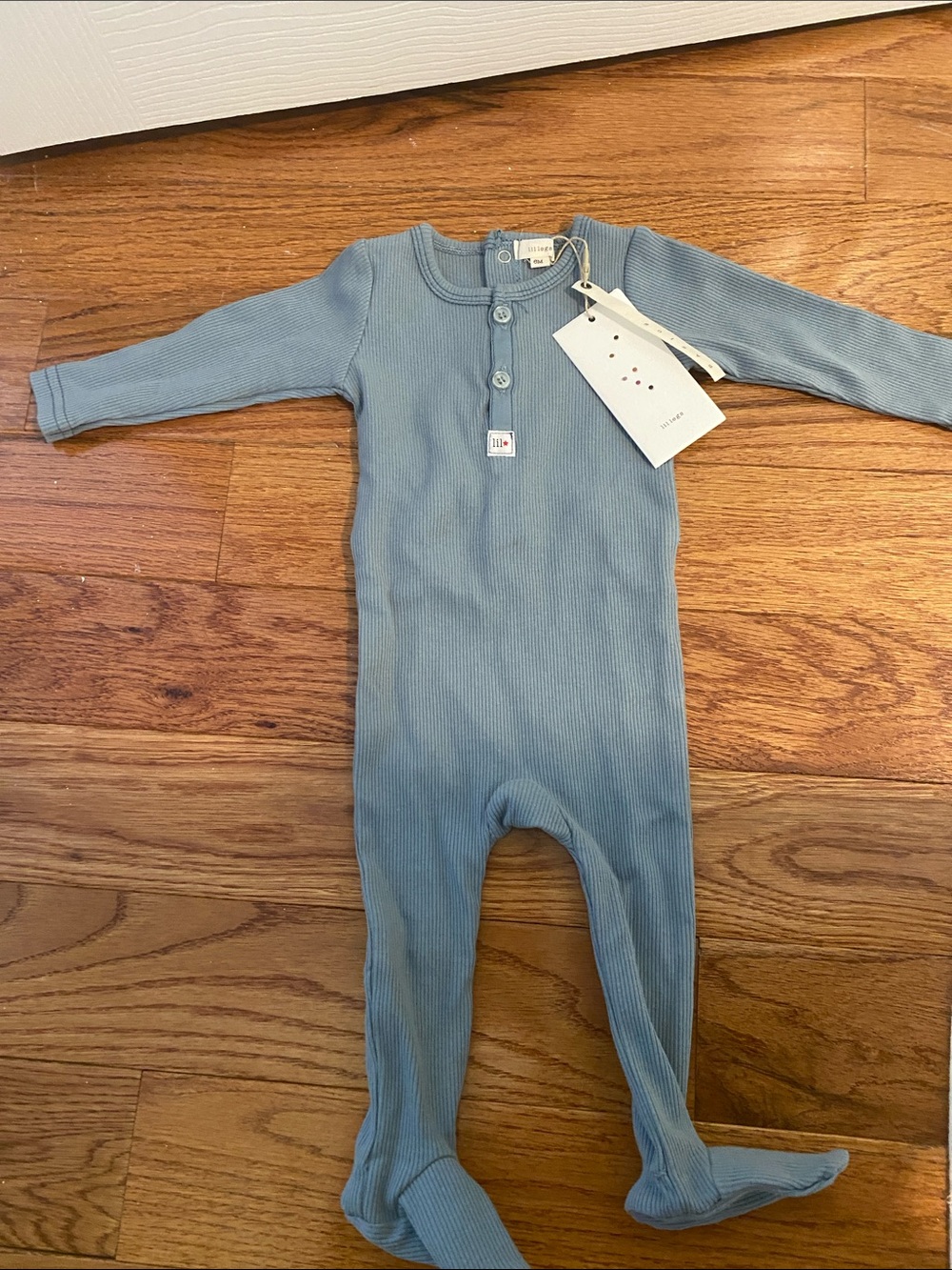 Blue Rib-Knit Footed One-Piece Romper by Unbranded